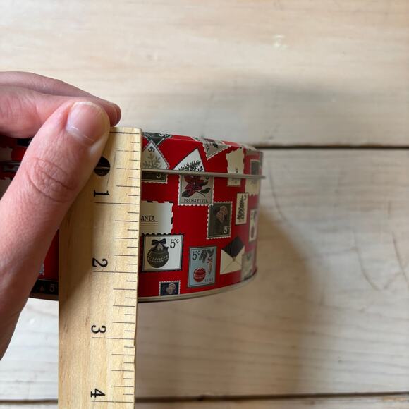 Hearth & Hand with Magnolia NWT Vintage Christmas Stamp Gift Tin 6"x3" Sold Out - Picture 6 of 7